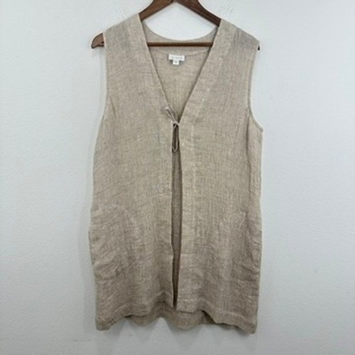 J. Jill Pure Jill Beige Linen Sleeveless Vest Tie Front Pockets Neutral Casual - Picture 1 of 10