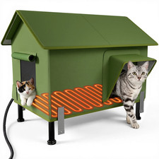 Heated Outdoor Cat House Waterproof Insulated Shelter for Stray Cats Green