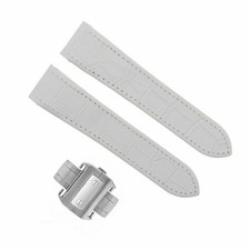 23MM LEATHER STRAP ALLIGATOR BAND FOR 38MM CARTIER SANTOS 100 XL CLASP WHITE