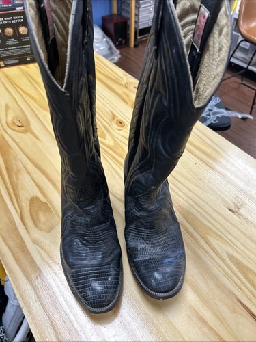 RUDEL Black Leather Pointed Toe Cowboy Western Boots Men's 8.5 Vtg Lizard Toe? - Image 1