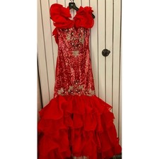 Vintage Custom Striking red dress features eye-catching sequin embellishments