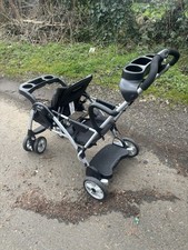 Graco Double Stroller Black Gray Folding with Cup Holder Tray Basket Harness