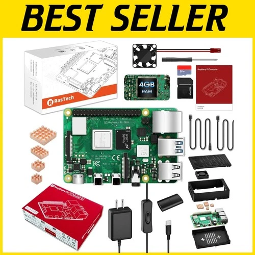 Complete Pi 4 4GB Starter Kit with Heatsinks, Power Supply and Dual 4K Support