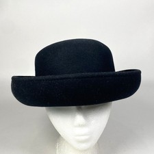 Vintage Eddie Bauer Black Wool Bowler Derby Hat Upturn Brim Casual Made In USA