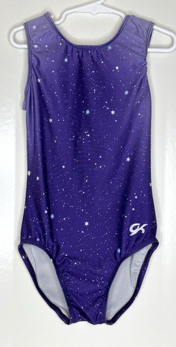 GK Elite CL Child Large L Purple White Celestial Print Gymnastics Leotard