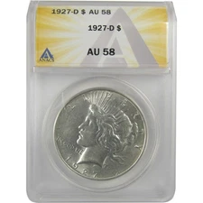 1927 D Peace Dollar AU 58 ANACS Silver $1 Coin SKU:I20431