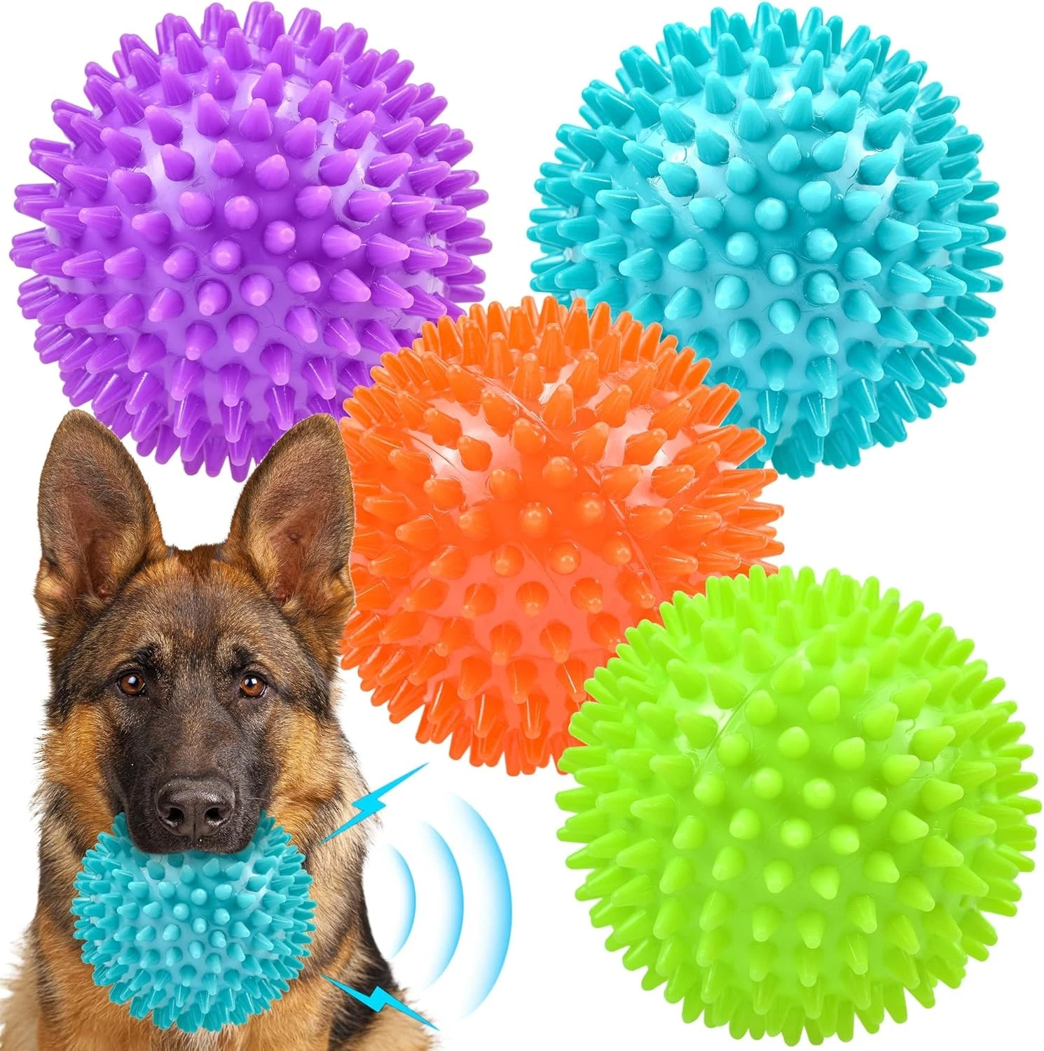 Ousiya Thickened 12 cm Squeaky Dog Toy Balls, 4 Pack Spikey 12cm-4