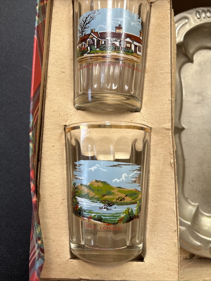 Johnnie Walker Blue Vintage Scottish Shot Glasses And Metal Serving Tray Set! - Image 3 of 4