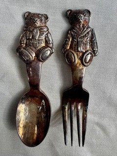 Vintage Ralph Lauren Polo Teddy Bear Silverplate Child’s Spoon Fork Novelty Set