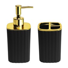 2PCS Black Gold Bathroom Set, Soap Dispenser Toothbrush Holder, Modern