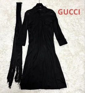 "Rare robe chemise noire GUCCI avec ceinture à franges Mode femme Authentique Mad