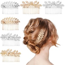 6 PCS Leaf Hair Side Combs Gold Rhinestone Hair Comb Clips with Teeth Wedding...