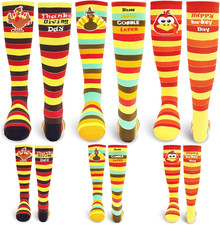 6 Pairs Thanksgiving Socks,Fun Turkey Trot Running Sock,Mid Calf Socks Cute Autu