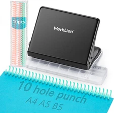 Professional Binding Machine with 10 Hole Punch & Multi-Color Binder Rings