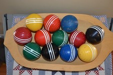 Lot Of 12 Vintage Striped Ribbed 3" Wood Croquet Balls Repurpose Farmhouse Decor