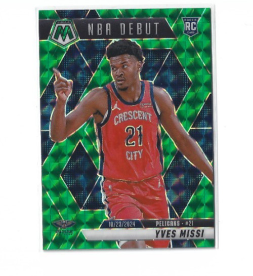 2024-25 Panini Mosaic Yves Missi NBA Debut #255 Green Mosaic Prizm Pelicans RC
