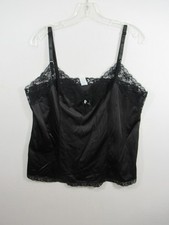 Vintage Perfectform Satin Camisole Size 44 Black Nylon Lace Non Cling