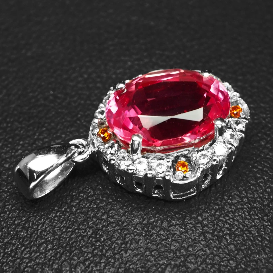 Colgantes hechos a mano vibrantes de turmalina Padparadscha roja de 4,95 quilates de plata de ley 925 Foto 4 de 4