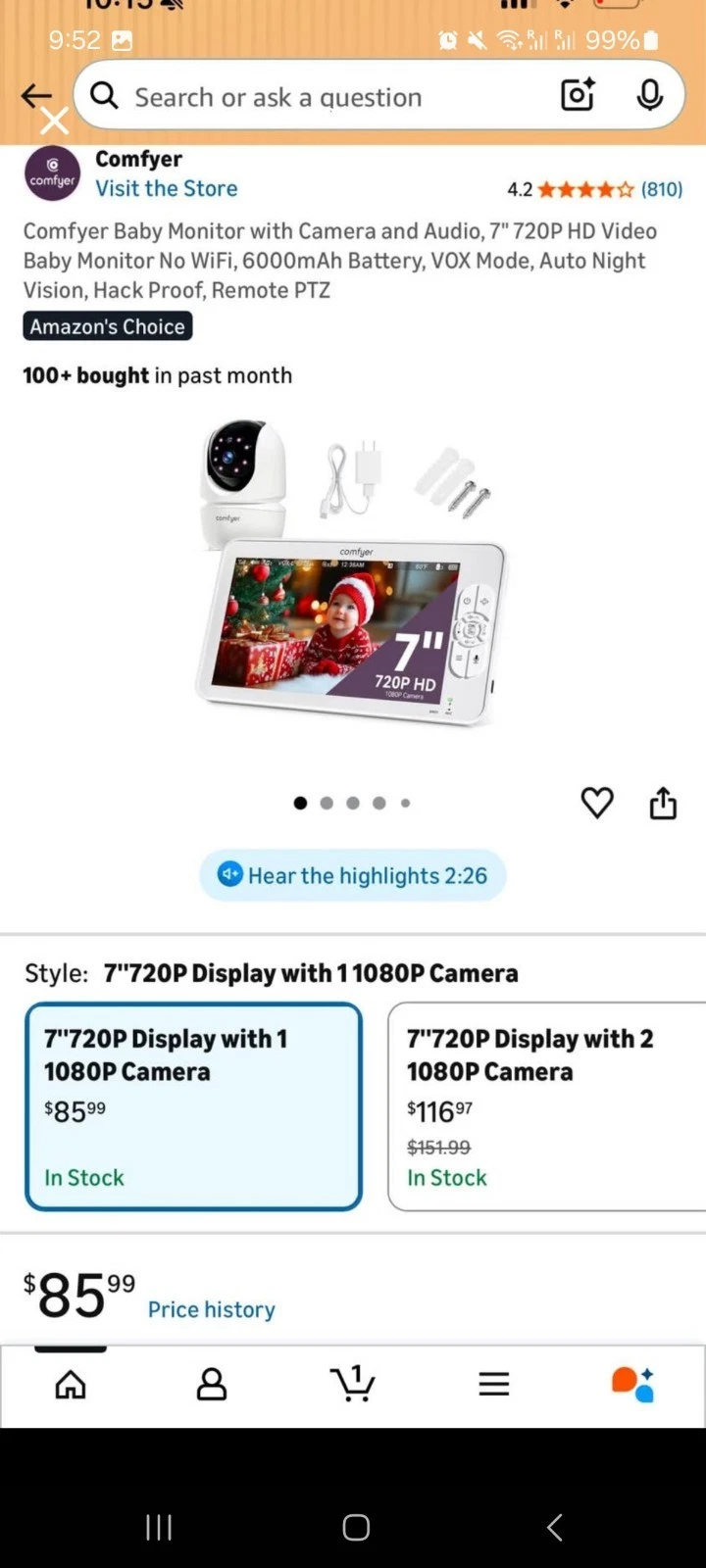 Comfyer Baby Monitor With Camera