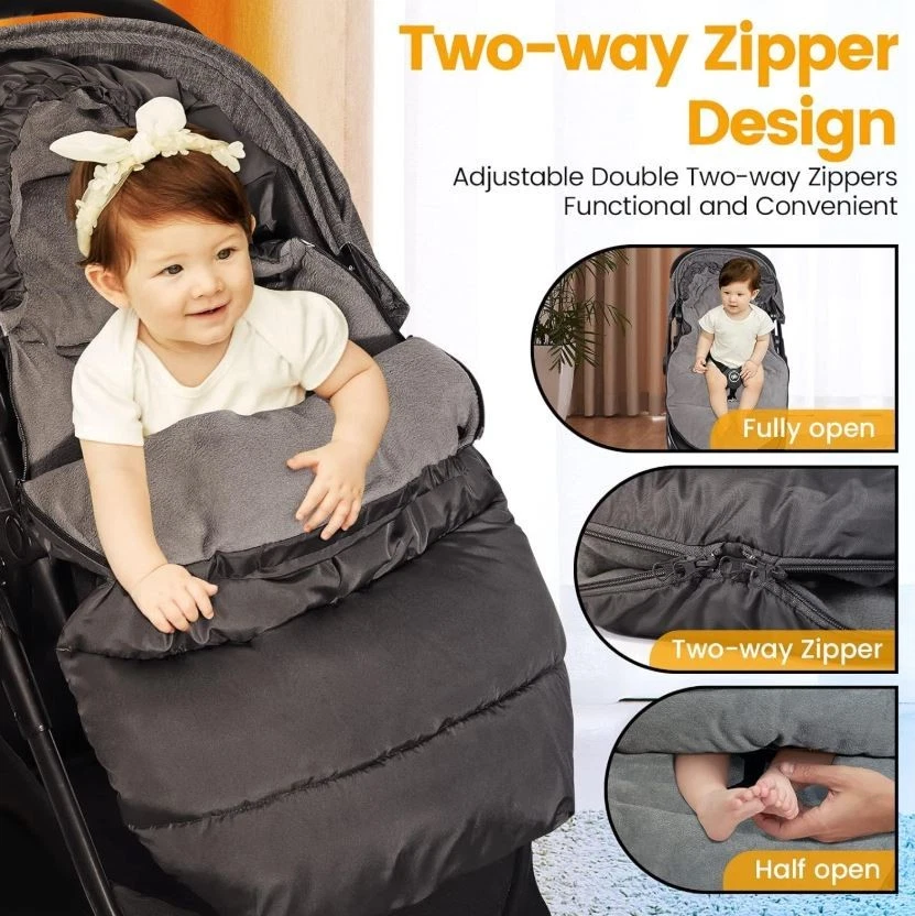 Carrinho Universal Footmuff Inverno Bebê Bunting Bolsa Impermeável Quente Lã Coral - Imagem 2 de 4