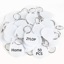 1.5 Inch Plastic Key Tags with Rings - 50 Pack Sturdy Round White Key Labels/...