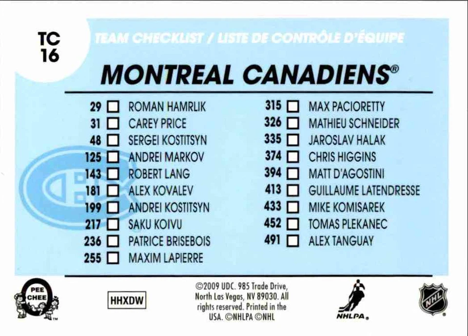 2009-10 O-Pee-Chee Team Checklists Alex Kovalev #TC16 - Image 2 of 2