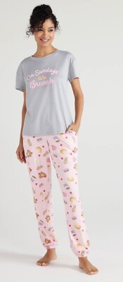 Women's Joyspun Soft Knit Short Sleeve T-Shirt and Jogger Pants Sleep Set (S-3X)