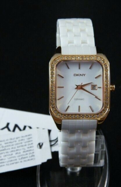 NEW DKNY ROSE GOLD TONE,WHITE CERAMIC LINK BRACELET BAND  display picture 3