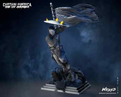 Captain America with Flag Resin Sculpture Statue Model Kit Unpainted/Unassembled