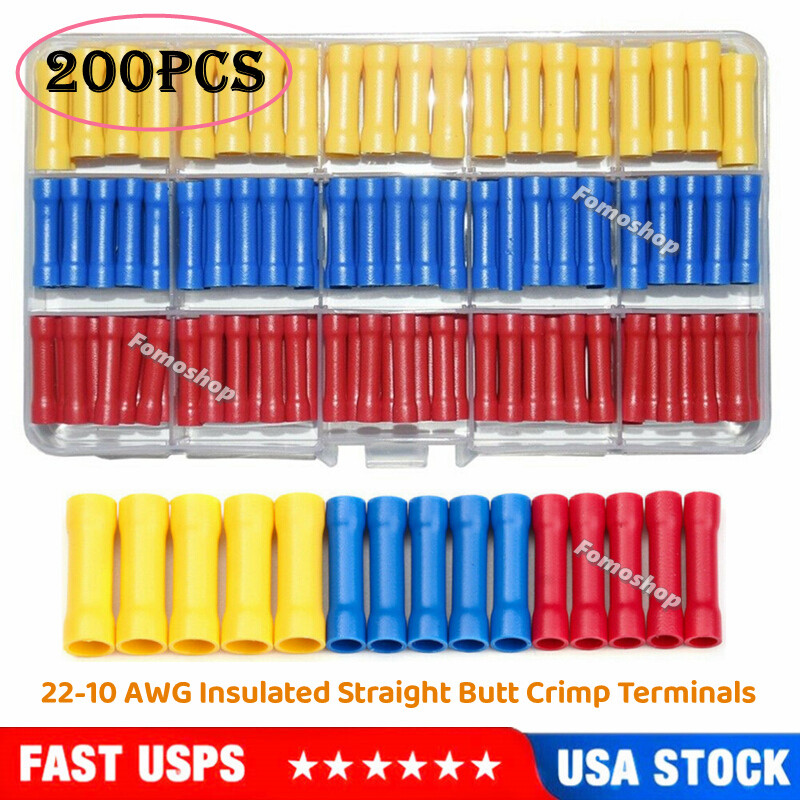 200PCS Crimp Wire Connectors PVC Insulated Straight Cable Splice Butt