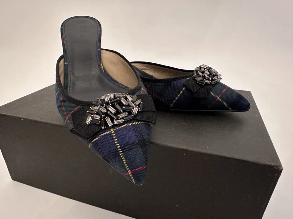 Tacones de gatito a cuadros azul marino J Crew para mujer talla 8,5 Foto 3 de 4