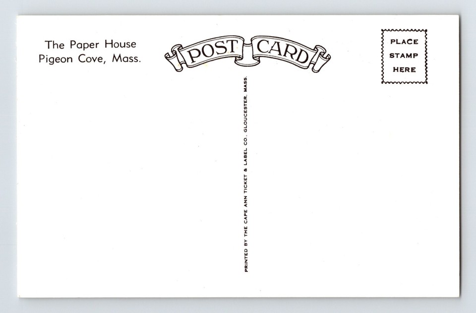 Postcard Massachusetts Pigeon Cove MA Paper House Fireplace 1960s
