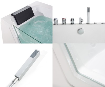 Luxe whirlpool Baignoire 155 CM Avec Verre LED Lumière Chute D'Eau Avant pour