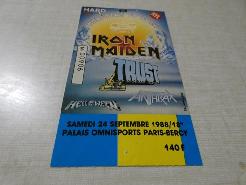 RARE / CONCERT TICKET TICKET - IRON MAIDEN: LIVE A PARIS ( FRANCE ) 1988 TRUST