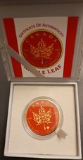 RED & GOLD COLOURED CANADIAN MAPLE LEAF 2017 GOLD GILDED 1oz SILVER COIN LIM/EDI