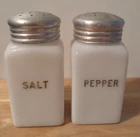 Vintage Unmarked Milk Glass Salt & Pepper Shakers Farmhouse Style Zinc Lids