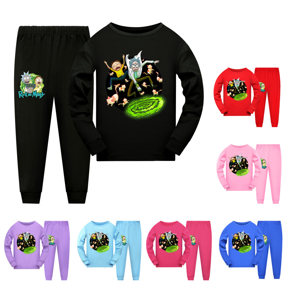 New Kids Rick And Morty Pyjamas Top+Pants Cotton PJ Set Sleeping Pajamas  Sets