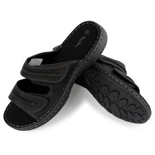Mens Slide Sandal Adjustable Straps Leather Slipper Summer SandalsShoes Size