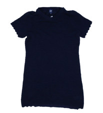 Gap Crochet Mini Dress Scalloped Cuff Short Sleeve Navy Crew Neck NWT Womens L