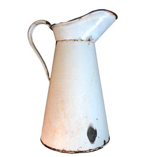 Large Tall Vintage French White Enamelware Jug Pitcher Shabby Kitchenalia - Picture 10 of 12