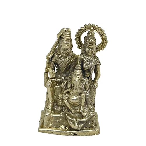 Lord Shiva Parvati Ganesha Family Hindu Mini Brass Amulet Idol