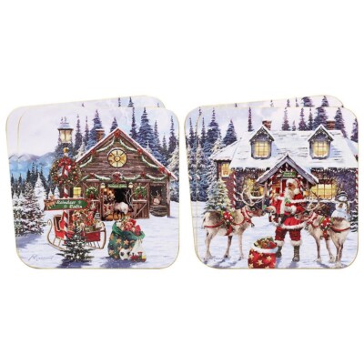 Weihnachtsdorf 4er Set Untersetzer