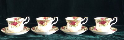 Vtg Royal Albert OLd Country Roses Teacups W/Saucers. Set Of 4