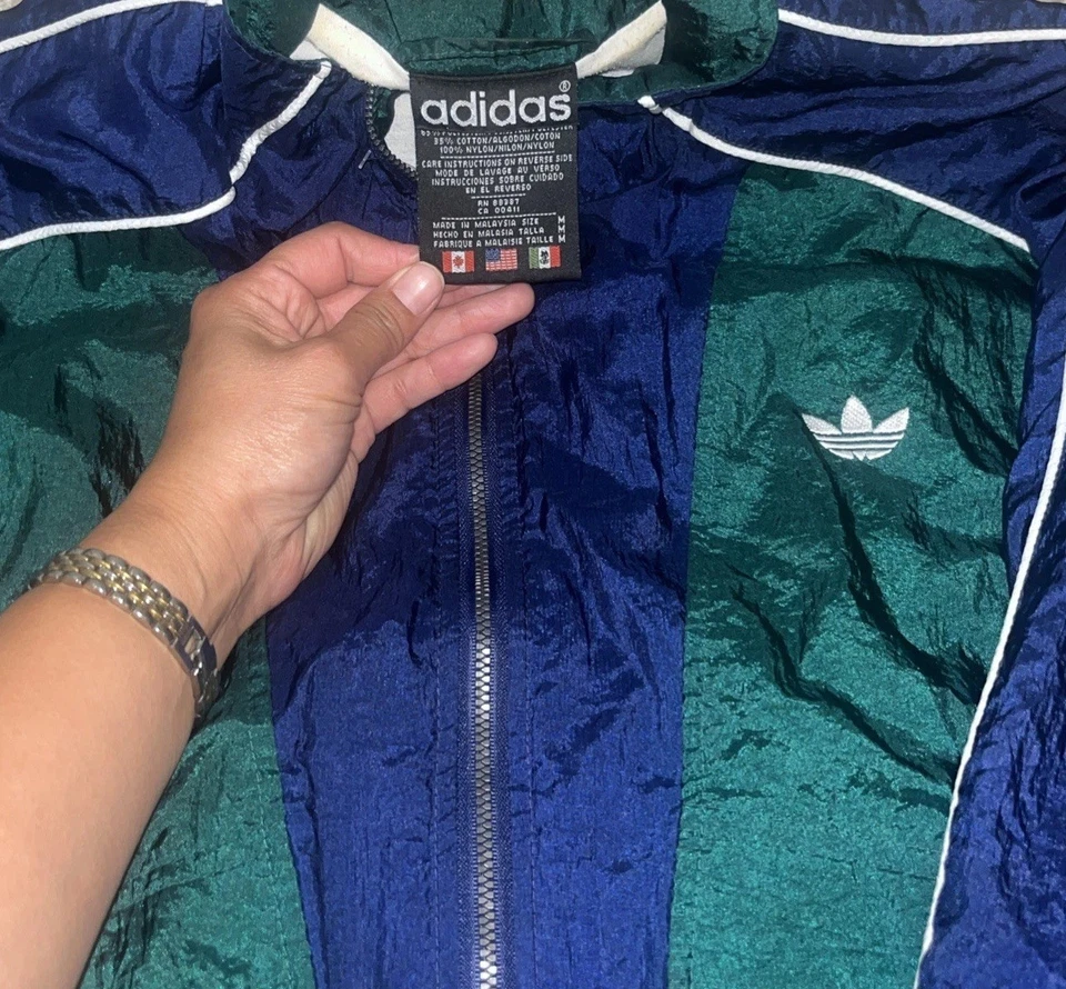 Conjunto de chaqueta/pantalón cortavientos vintage Adidas talla Y2K para mujer M azul/verde Foto 3 de 4