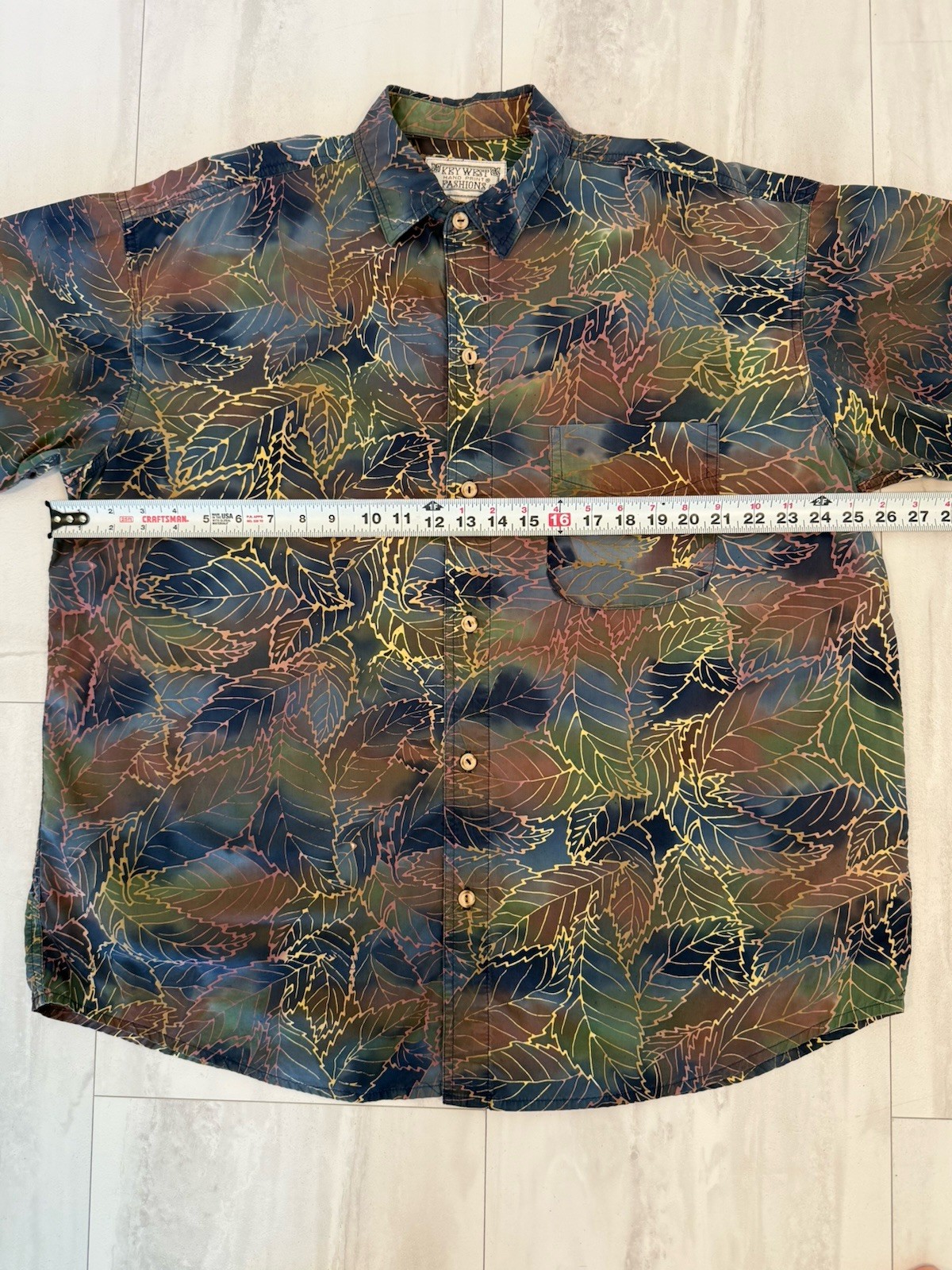 VTG 80’s Key West Hand Print Fashions Tropical Cotton Metallic Shirt L USA image 4