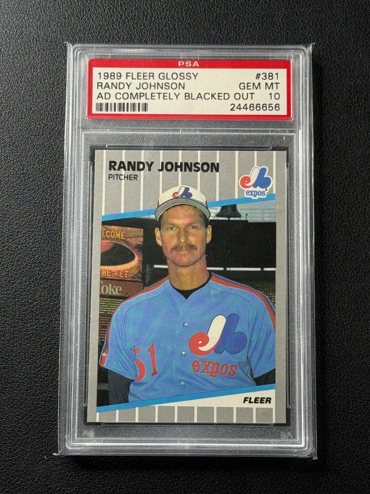 POP 137 RANDY JOHNSON PSA 10 1989 FLEER GLOSSY #381 AD BLACKED OUT ROOKIE RC
