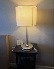 Silver Metal Table Lamp w/ White Fabric Drum Shade, Corded Wall Switch — photo 1