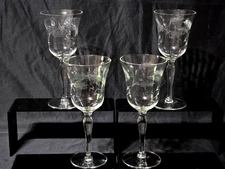 Vintage LIBBEY ROCK SHARPE 8" Wine Water Goblet Glass ETCHED WHEAT - Set Of 4