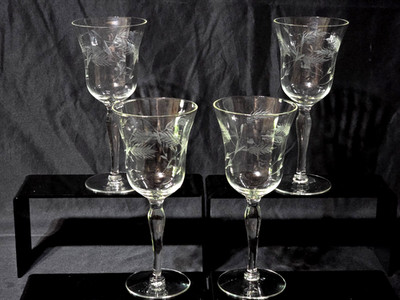 Libbey Rock Sharpe Etched Wheat Water Wine Goblets 8'' Set of 4