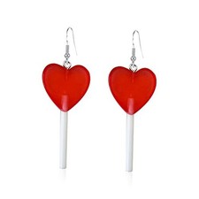 Transparent Heart Shape Lollipop Earrings Cute Candy Dangle for Women Resin Red